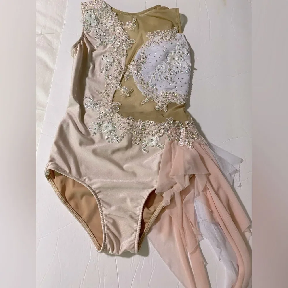 Glamour competition solo dance costume blush pink nude illusion lyrical SA adult